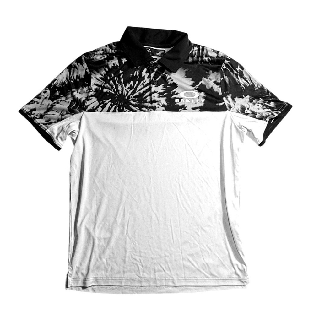 Oakley Hydrolix Mens Small Golf Polo Shirt Black White Graphic Print S-2257